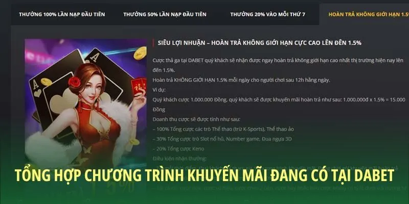 Tổng hợp chương trình khuyến mãi DABET đang có